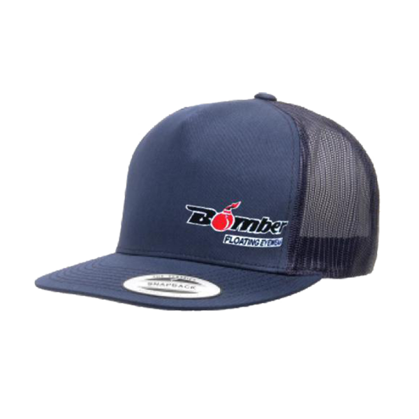 Gorra classico snapback, azul marino, con diseño de Bomber Eyewear bordado en el frente.